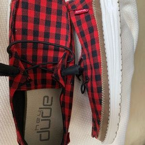 Buffalo plaid Hey Dude shoes